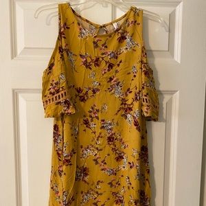 Mustard floral cold shoulder dress